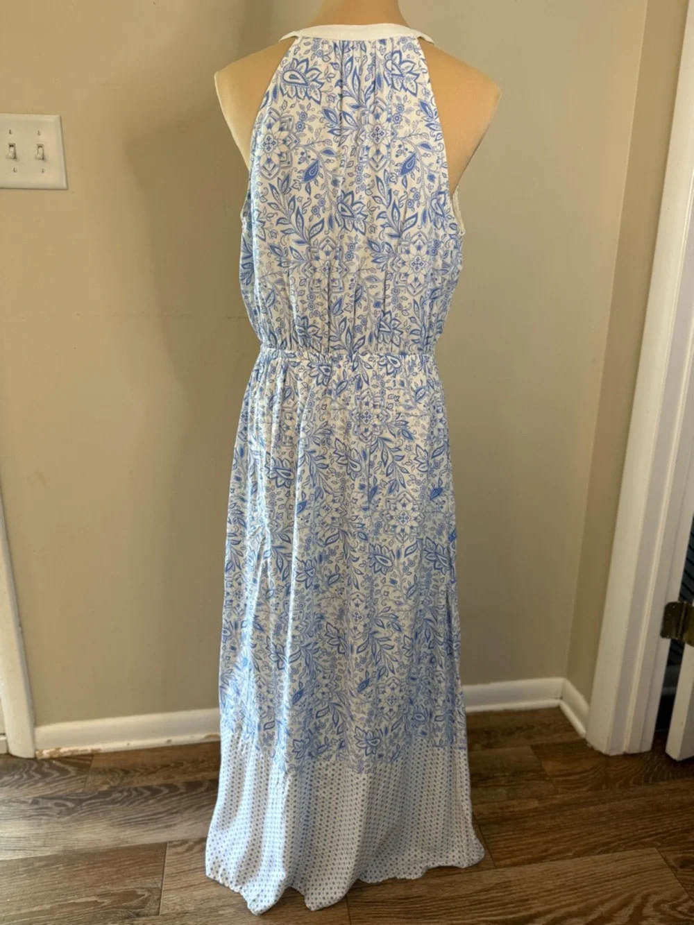 Old Navy floral paisley sleeveless maxi sundress blue & white SZ LG - Picture 5 of 14